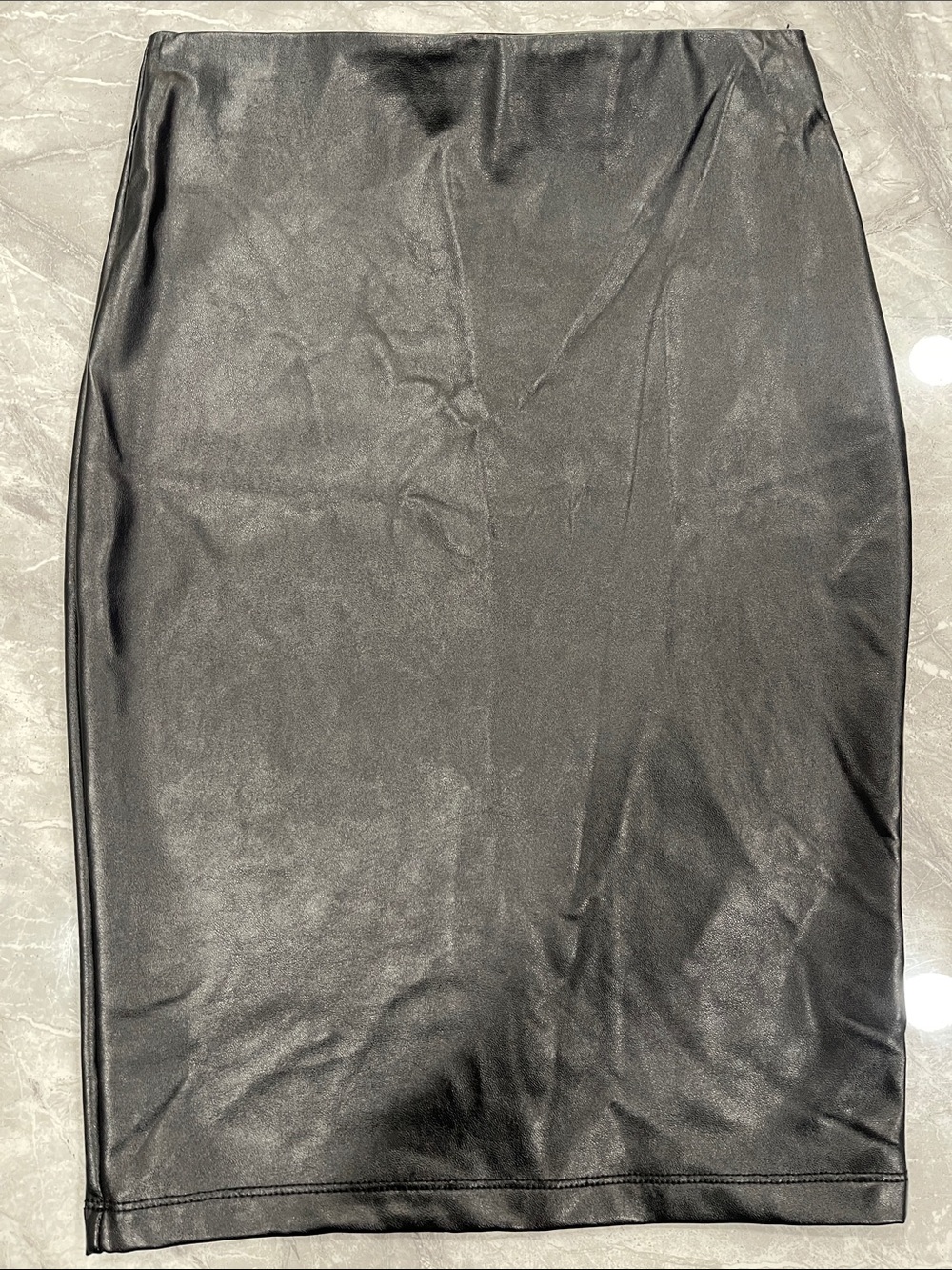 Shinestar Black Faux Leather Pencil Skirt